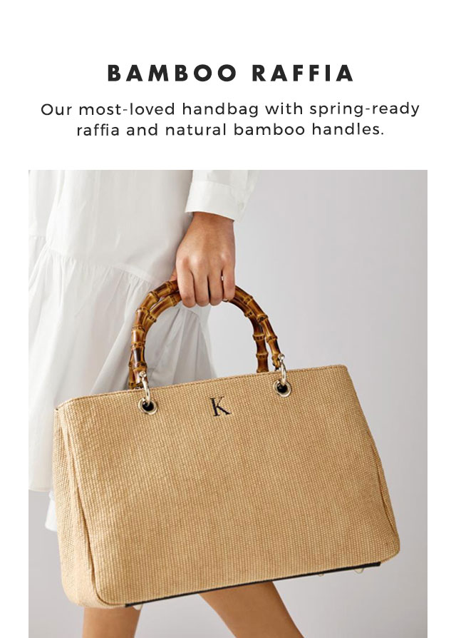 BAMBOO RAFFIA - Our most-loved handbag with spring-ready raffia and natural bamboo handles.