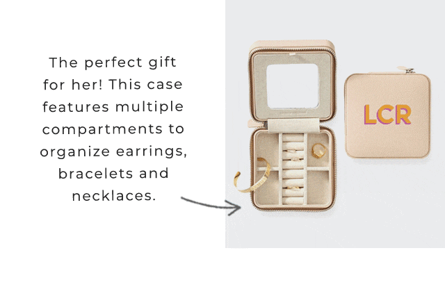The perfect gift for her! This case features multiple compartments to organize earrings, bracelets and necklaces.
