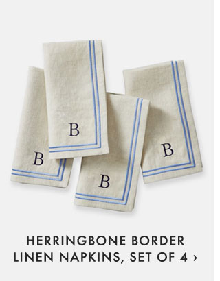 HERRINGBONE BORDER LINEN NAPKINS, SET OF 4 ›