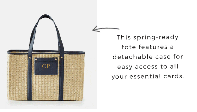 This spring-ready tote features a detachable case for easy access to all your essential cards.
