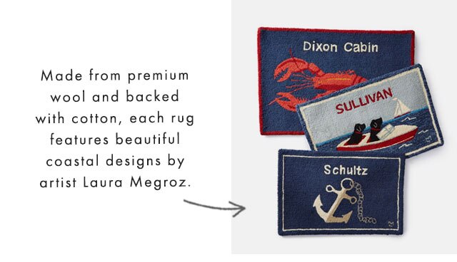 Made from premium wool and backed with cotton, each rug features beautiful coastal designs by artist Laura Megroz.