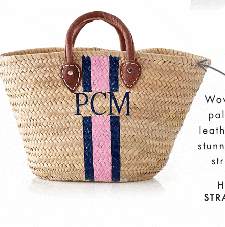 Woven from natural palm leaf with soft leather handles and a stunning hand-painted stripe monogram. - HAND-PAINTED STRAW BEACH BAG ›