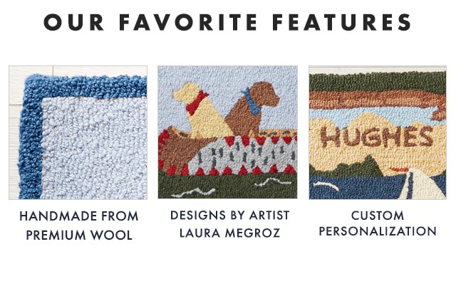 OUR FAVORITE FEATURES: HANDMADE FROM PREMIUM WOOL - DESIGNS BY ARTIST LAURA MEGROZ - CUSTOM PERSONALIZATION
