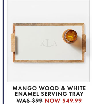 MANGO WOOD & WHITE ENAMEL SERVING TRAY - WAS $99 - NOW $49.99