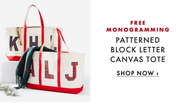 FREE MONOGRAMMING - PATTERNED BLOCK LETTER CANVAS TOTE - SHOP NOW ›