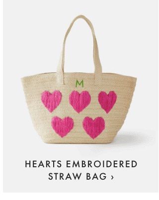 HEARTS EMBROIDERED STRAW BAG ›