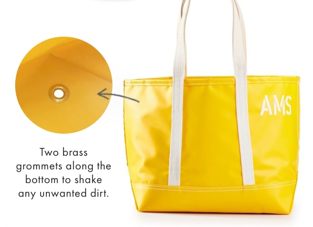 Two brass grommets along the bottom to shake any unwanted dirt.