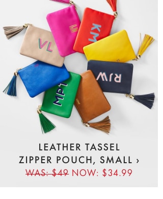 LEATHER TASSEL ZIPPER POUCH, SMALL › WAS: $49 NOW: $34.99