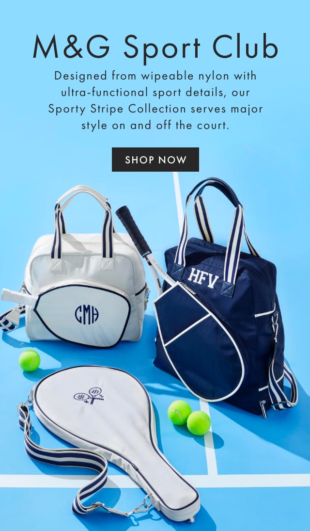 MEET THE NEW - SPORTY STRIPE COLLECTION - With a super functional design, wipeable nylon and vintage-cool style, our new arrivals are perfect for courtside weekends and Sunday golf. - SHOP NOW