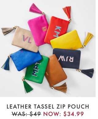LEATHER TASSEL ZIP POUCH - WAS: $49 - NOW: $34.99