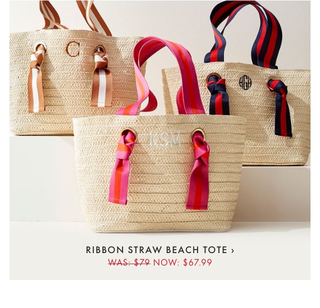 RIBBON STRAW BEACH TOTE › - WAS: $79 - NOW: $67.99