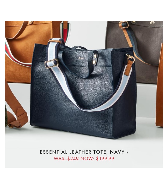 ESSENTIAL LEATHER TOTE, NAVY › - WAS: $249 NOW: $199.99