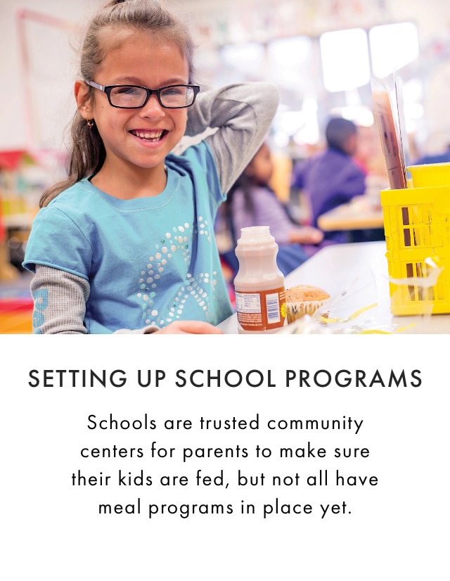 SETTING UP SCHOOL PROGRAMS - Schools are trusted community centers for parents to make sure their kids are fed, but not all have meal programs in place yet.