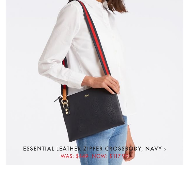 ESSENTIAL LEATHER ZIPPER CROSSBODY, NAVY › WAS: $149 NOW: $117.99
