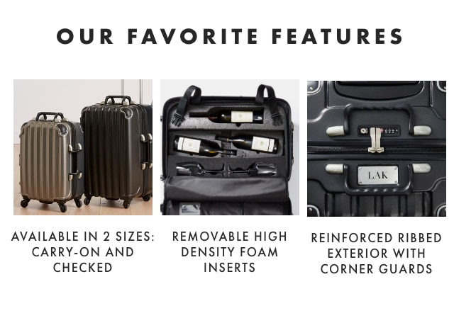 OUR FAVORITE FEATURES: AVAILABLE IN 2 SIZES: CARRY-ON AND CHECKED - REMOVABLE HIGH DENSITY FOAM INSERTS - REINFORCED RIBBED EXTERIOR WITH CORNER GUARDS