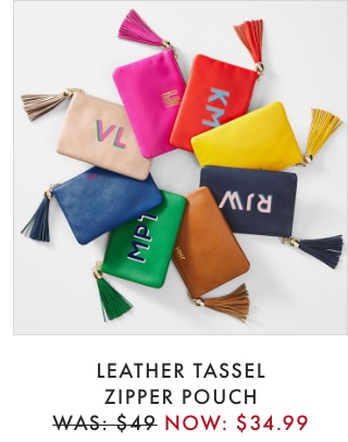 LEATHER TASSEL ZIPPER POUCH - WAS: $49 NOW: $34.99