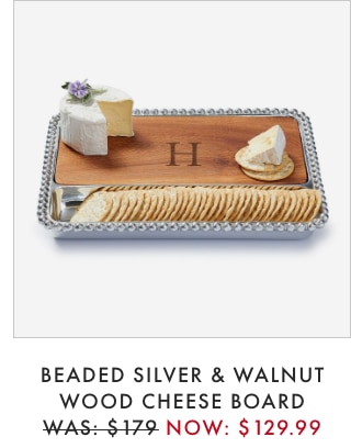 BEADED SILVER & WALNUT WOOD CHEESE BOARD - WAS: $179 NOW: $129.99
