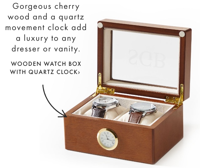 WOODEN WATCH BOX WITH QUARTZ CLOCK