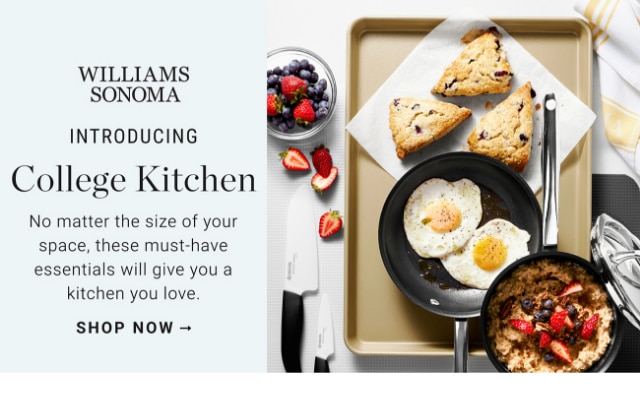 WILLIAMS SONOMA - INTRODUCING College Kitchen - No matter the size of your space, these must-have essentials will give you a kitchen you love. - SHOP NOW →