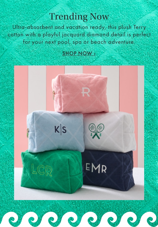 Trending Now - Ultra-absorbent and vacation ready, this plush Terry cotton with a playful jacquard diamond detail is perfect for your next pool, spa or beach adventure. - SHOP NOW ›