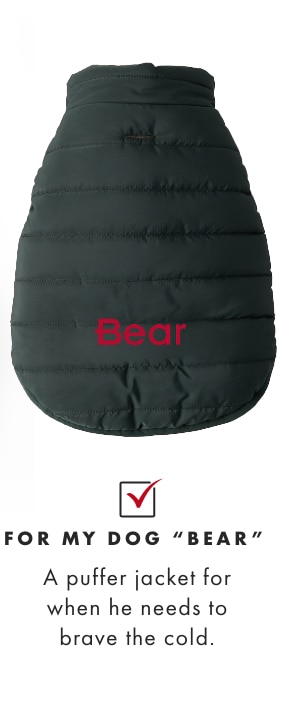 FOR MY DOG "BEAR" - A puffer jacket for when he needs to brave the cold.
