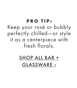 Keep your favorite wine cold or use as a centerpiece adorned with fresh florals. - SHOP ALL BAR + GLASSWARE &rsaquo;