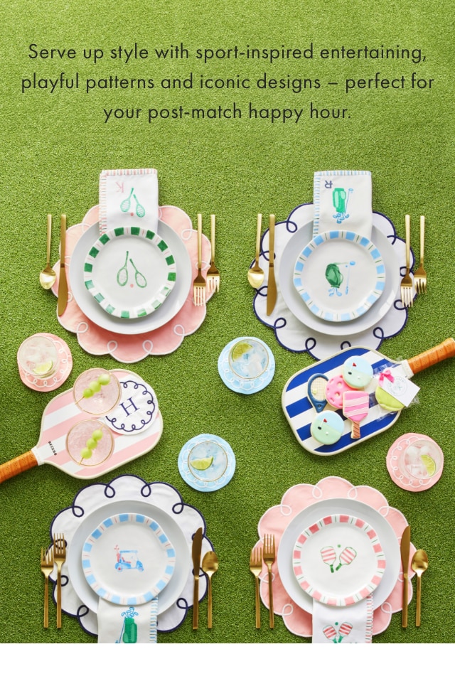 Serve up style with sport-inspired entertaining, playful patterns and iconic designs - perfect for your post-match happy hour.