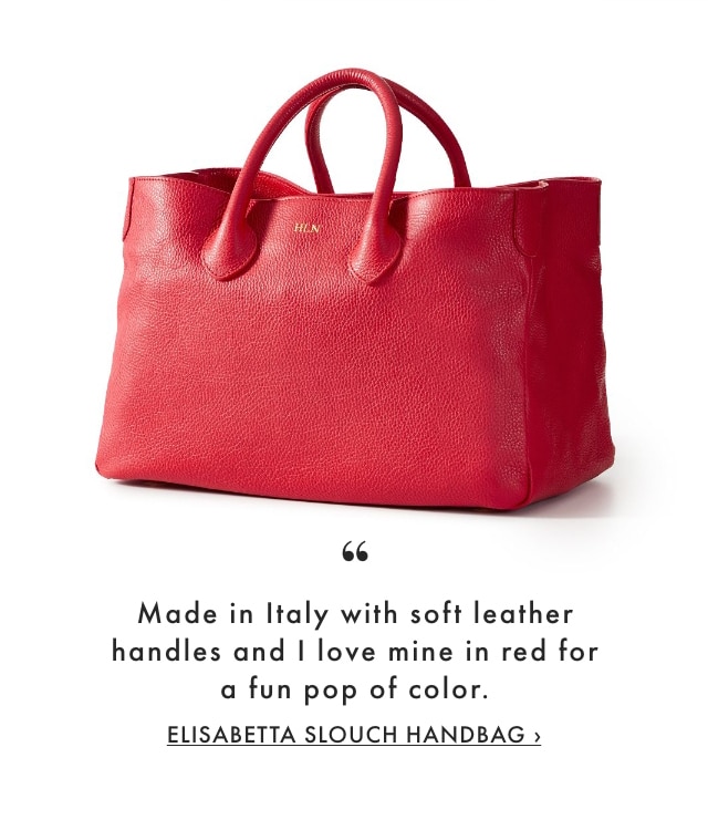 Made in Italy with soft leather handles and I love mine in red for a fun pop of color. - ELISABETTA SLOUCH HANDBAG &rsaquo;